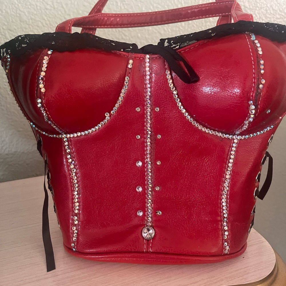 Red Swarovski Handmade Rhinestone Embellished Women's Bag